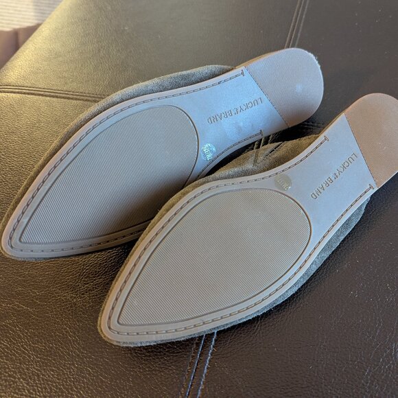NEW Lucky Brand Women's Belky Suede Flat Mule Slip-ons in Carafe Brown Grey 7 - Picture 7 of 8